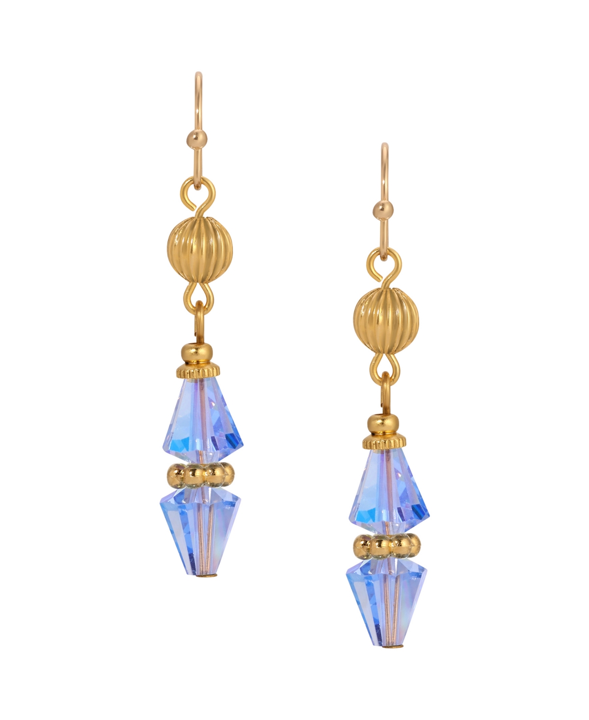 2028 Gold Tone Bead Drop Wire Earrings In Blue