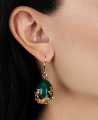 Gold Tone Green Gold Bead Drop Earrings