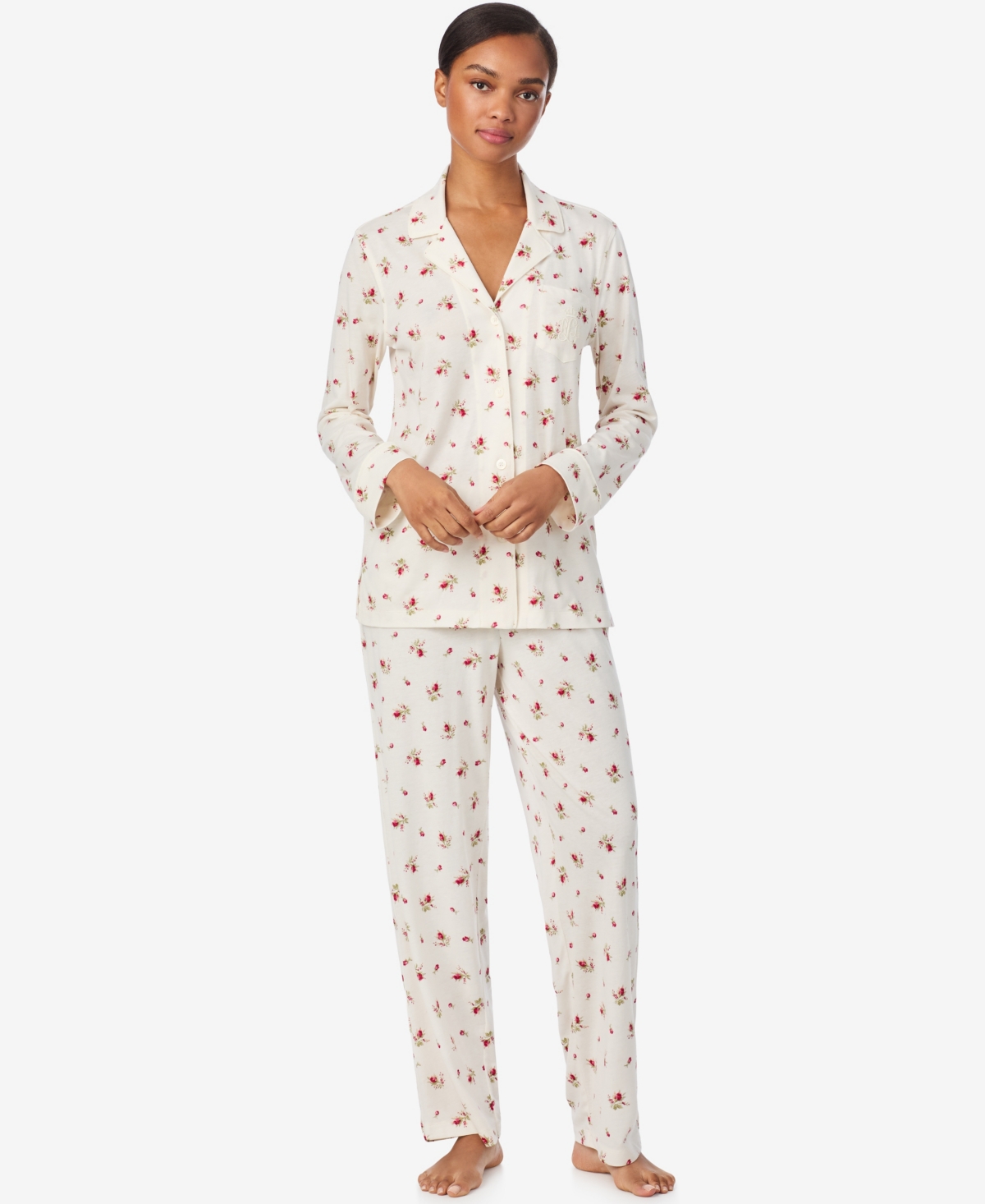 Ralph Lauren Women's Long Sleeves Notch Collar Pajama Set In White