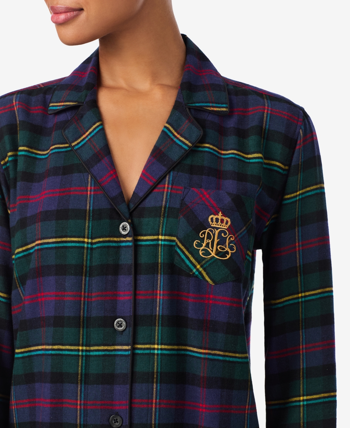 Ralph Lauren Women's Petite Long Sleeves Notch Collar Pajama Set In Multi