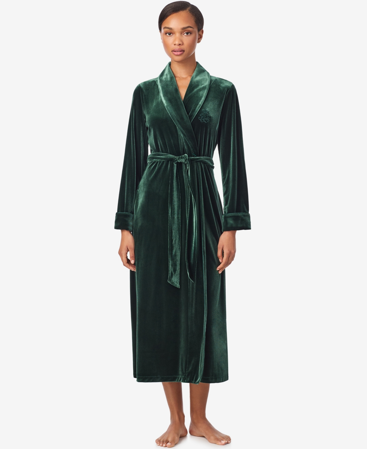 Ralph Lauren Velvet Long Shawl-collar Robe In Green