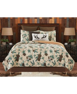 Rustic Pinecones & Needles Twin Quilt Set Lodge Cabin Bedding w/ Sham