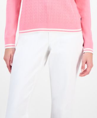 Women's Cotton Cable Knit Crewneck Sweater