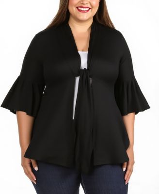 Plus Size Tie Front Bell Sleeve Cardigan Jacket