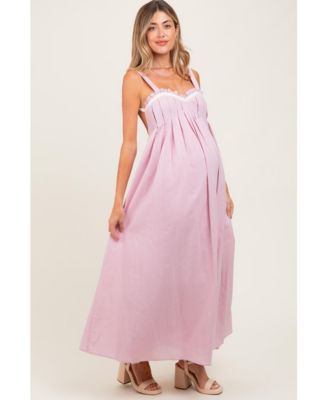 Maternity Light Pink Sweetheart Neckline Open Back Maxi Dress