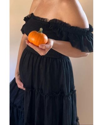 Maternity Smocked Mesh Ruffle Accent Midi Dress