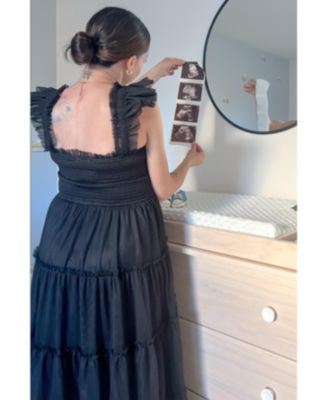 Maternity Smocked Mesh Ruffle Accent Midi Dress