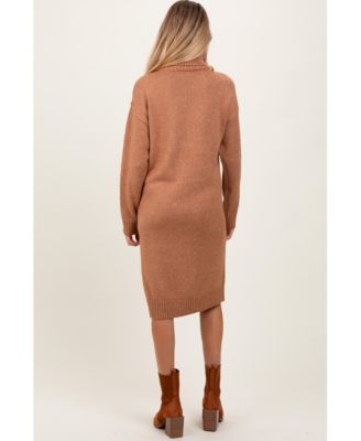 Maternity Burgundy Turtleneck Side Slit Midi Sweater Dress