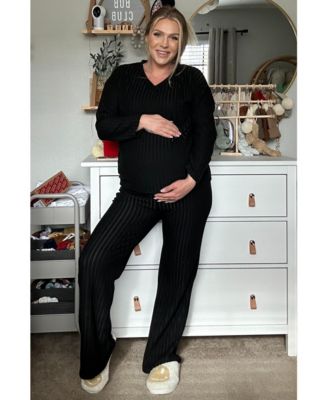 Maternity Black Ribbed Soft Knit Long Sleeve Pajama Set