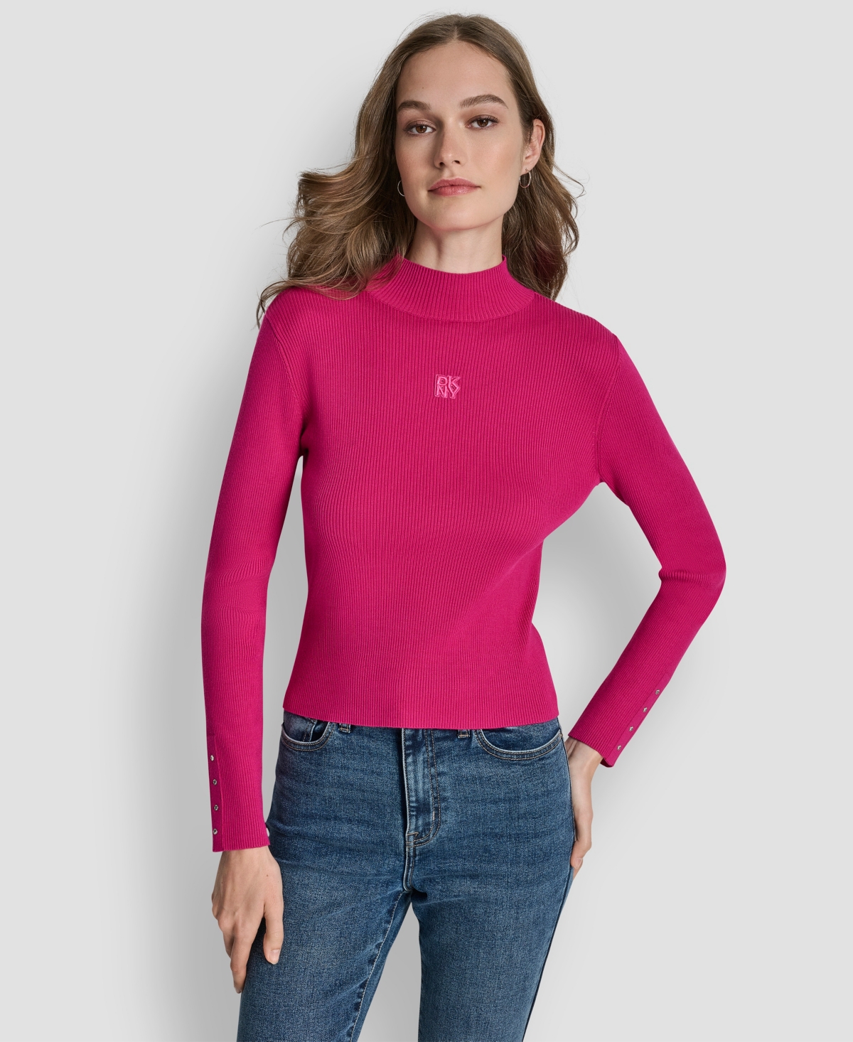 Dkny Jeans Women's Rib Long Sleeves Slim Fit Sweater