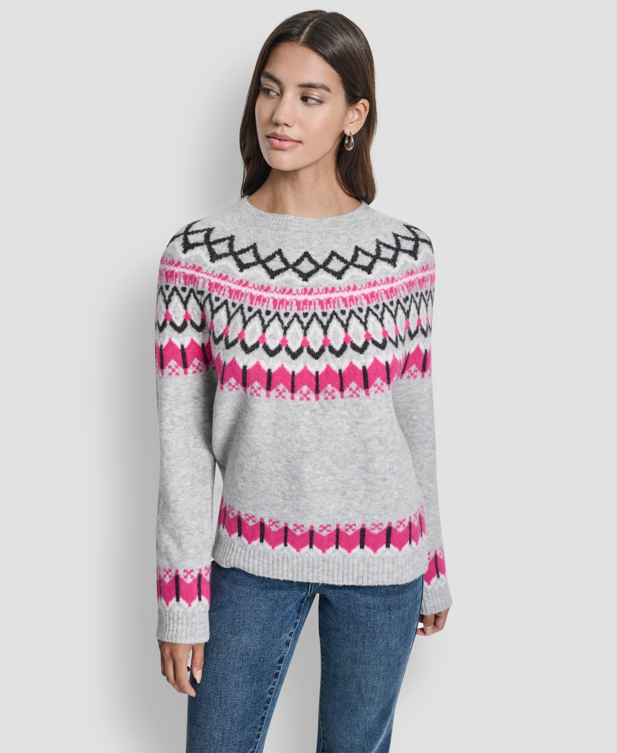 Dkny Jeans Women's Fair Isle Crewneck Raglan Sweater In White
