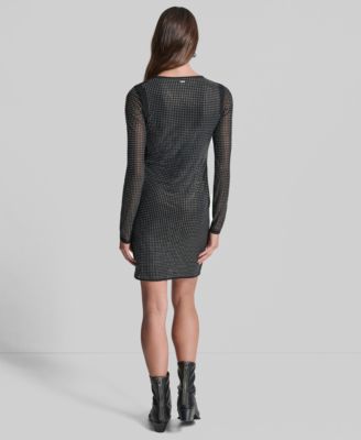 Women's Dome Studs Mesh Long Sleeve Dress