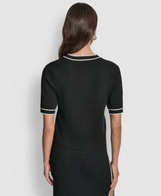 Women's Cropped Color Block Elbow Sleeve Sweater