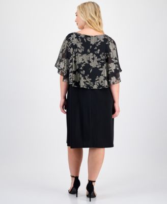Plus Size Printed Cape-Overlay Sheath Dress