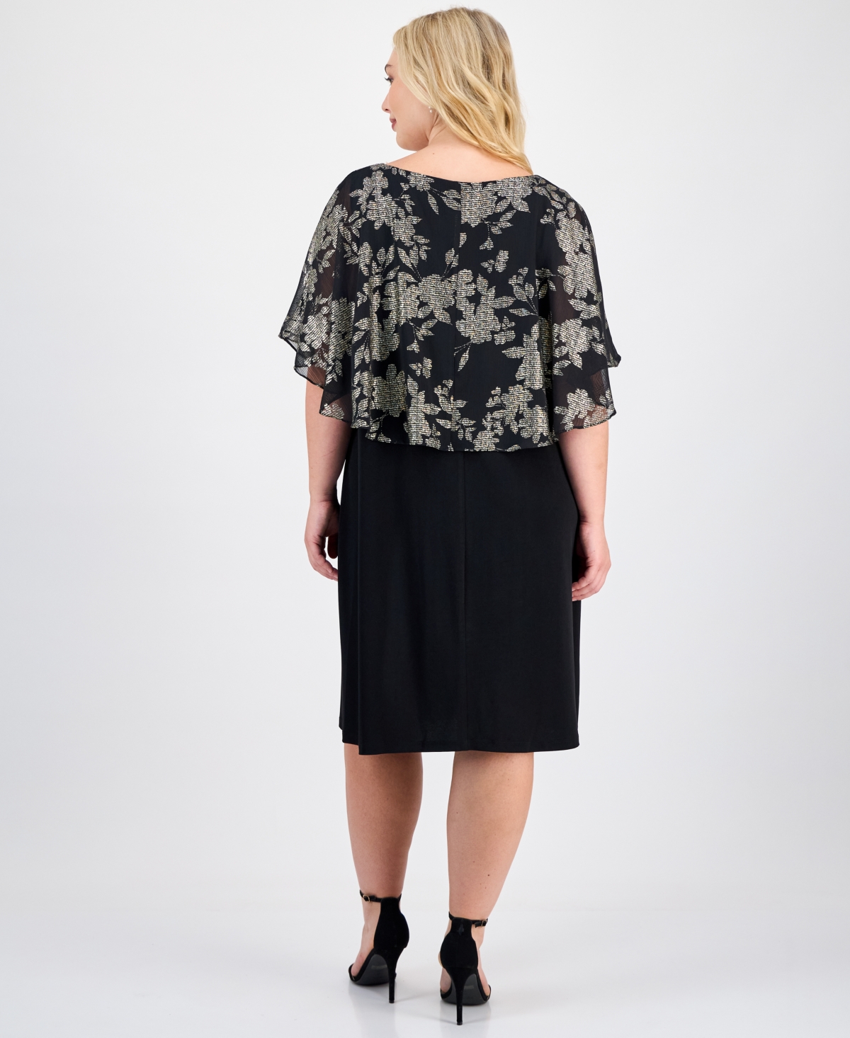 Connected Plus Size Printed Cape-overlay Sheath Dress In Multi