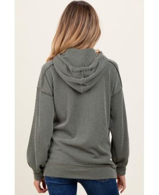Maternity Charcoal Ribbed Front Pocket Drawstring Hoodie