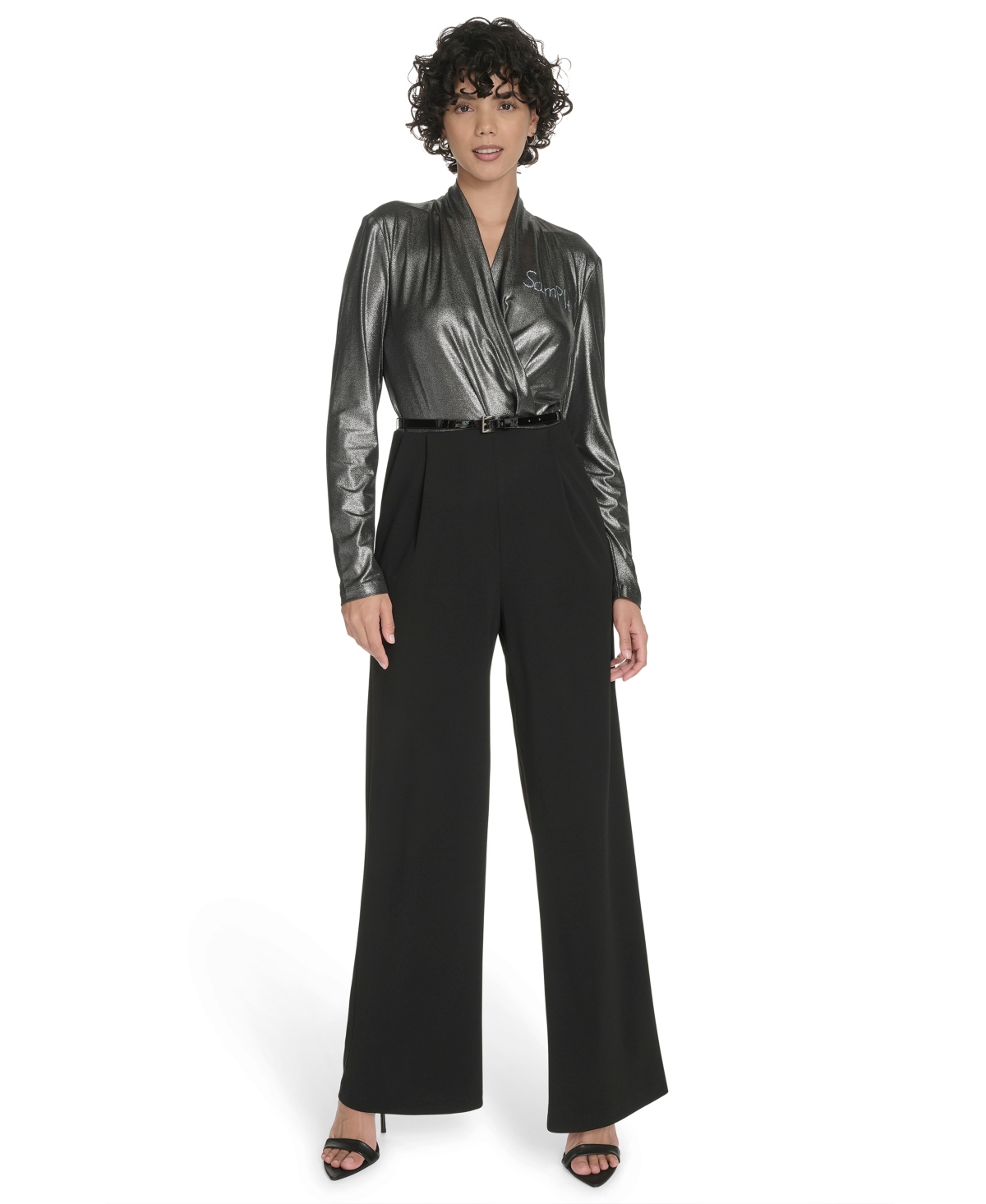 Tommy Hilfiger Women's Shimmer Belted Wide-leg Jumpsuit In Black