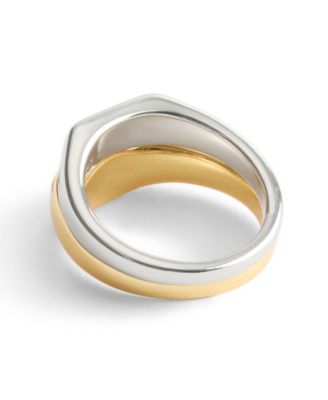 Two Tone Signature Signet Duo Ring Set