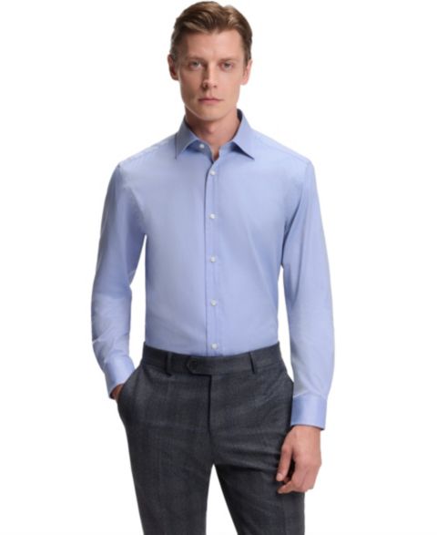 Мужская рубашка Hugo Boss Beckham x BOSS Oxford Cotton Slim-Fit Dress Shirt, цвет: Тёмный синий