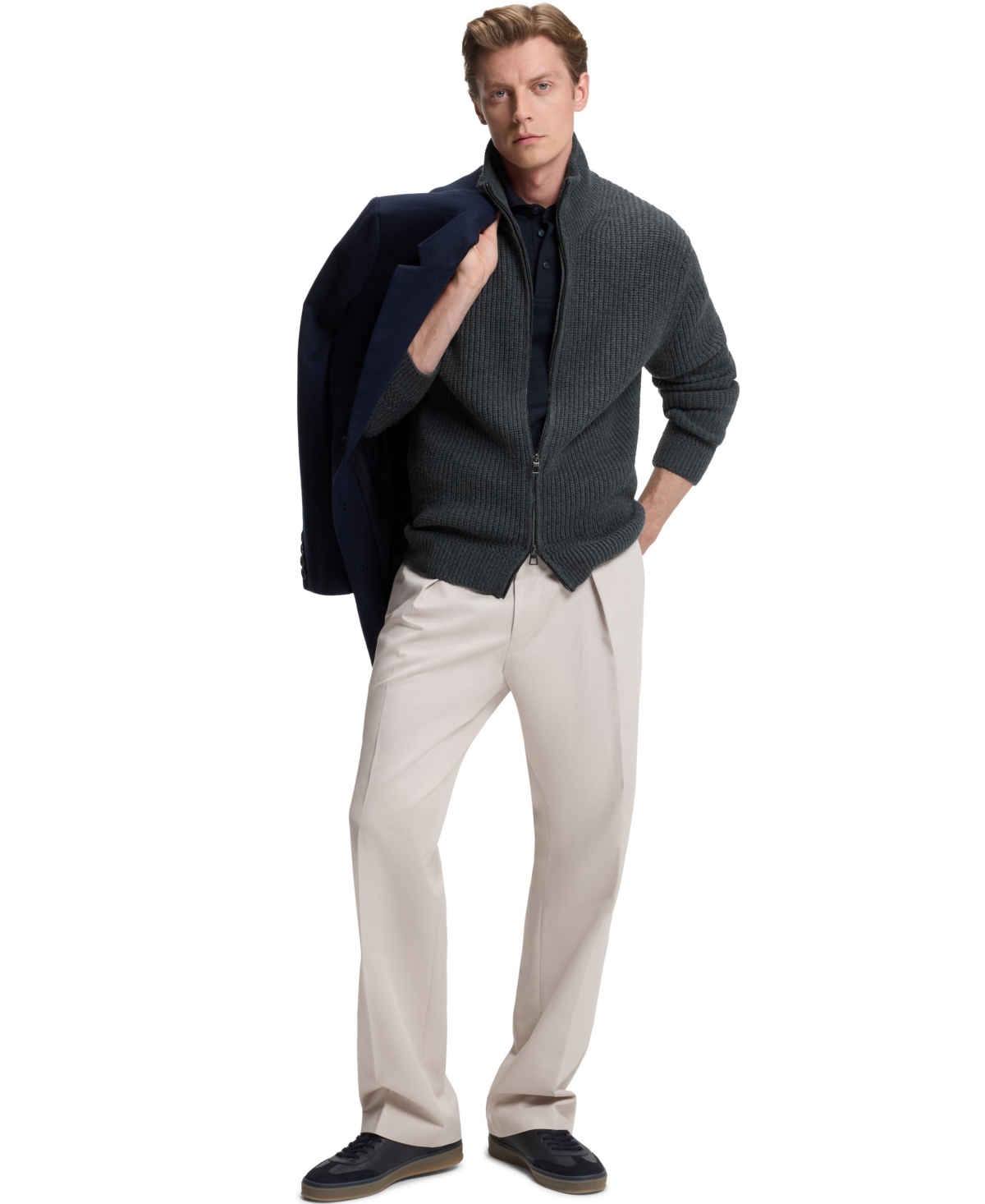 Hugo Boss Boss By  Men's Beckham X Boss Wool Cashmere Zip-up Cardigan In Gray