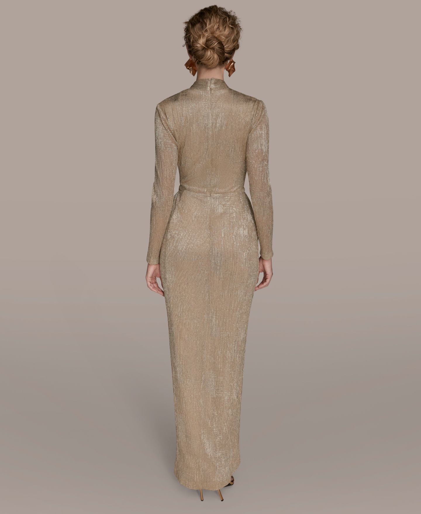 Женское платье Donna Karan New York V-Neck Draped Gown, цвет: Золотой — фото 5