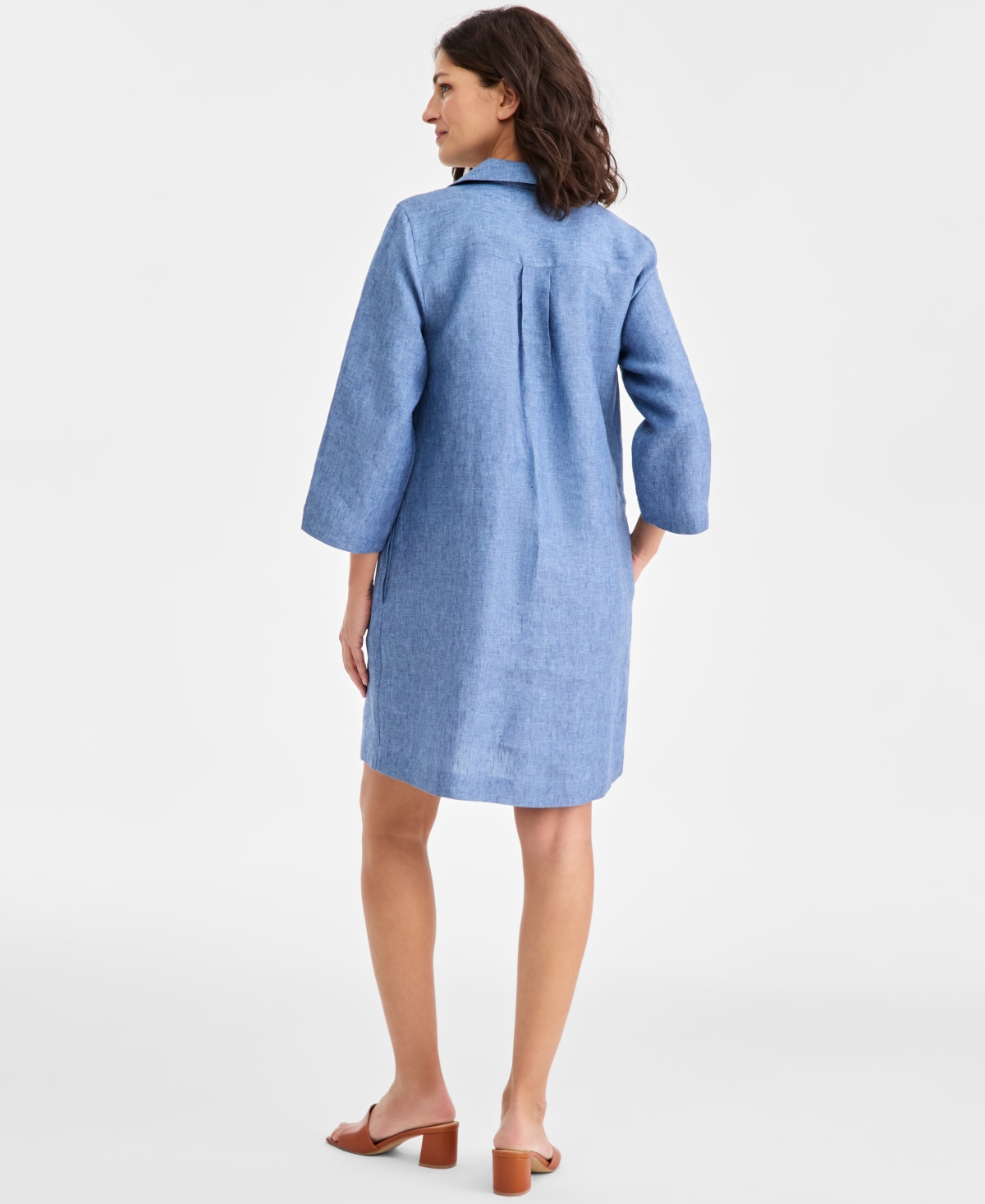 Charter Club Women's 100% Linen Lace-up 3/4-sleeve Utility Dress, Macy's Exclusive In Blue