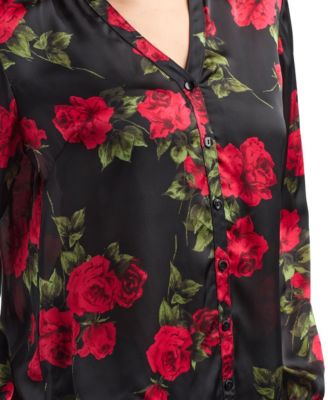 Women's Floral Print Long Sleeves Collared Shirt