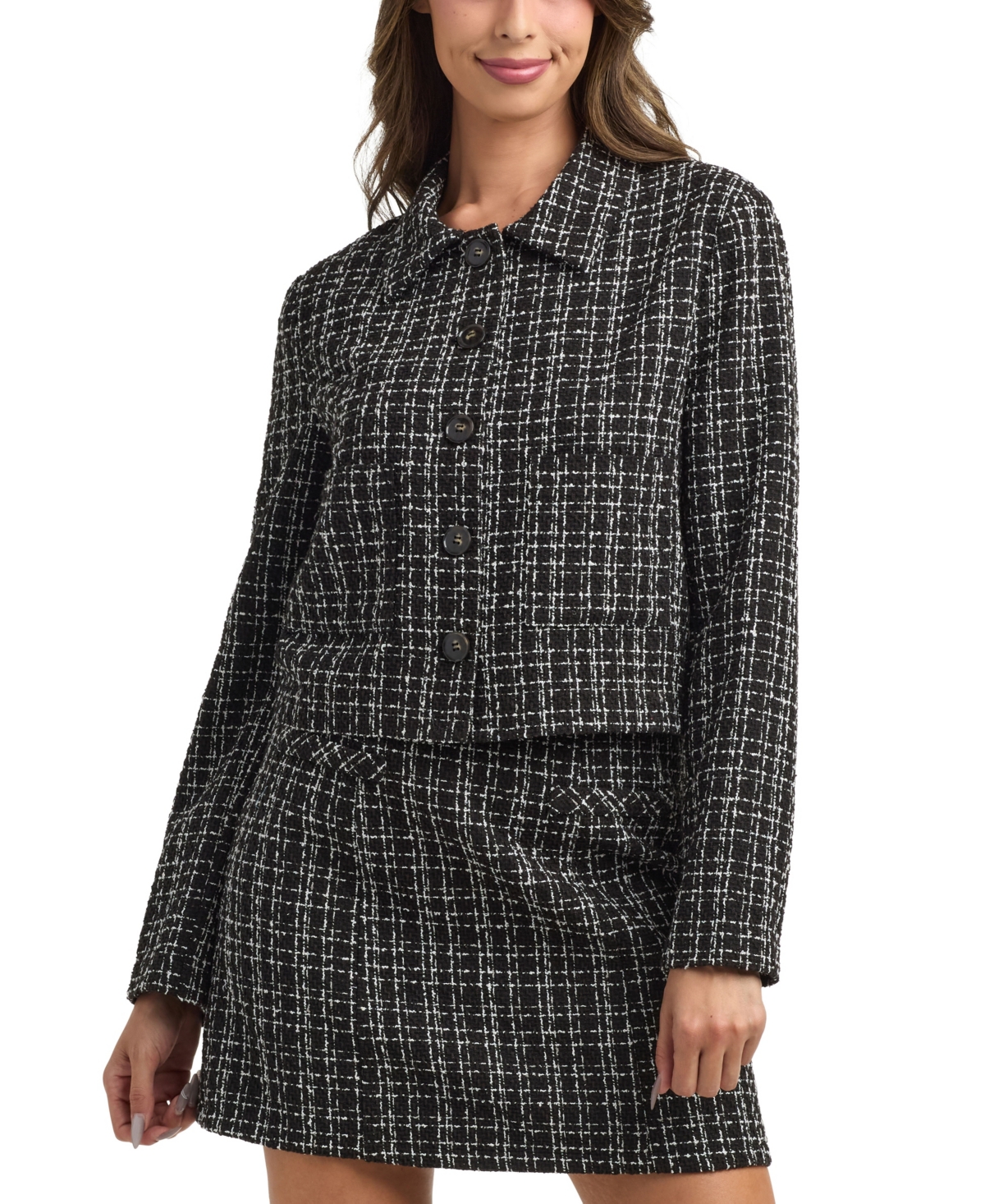 Bcx Women's Tweed Check Boucle Long Sleeves Jacket In Multi