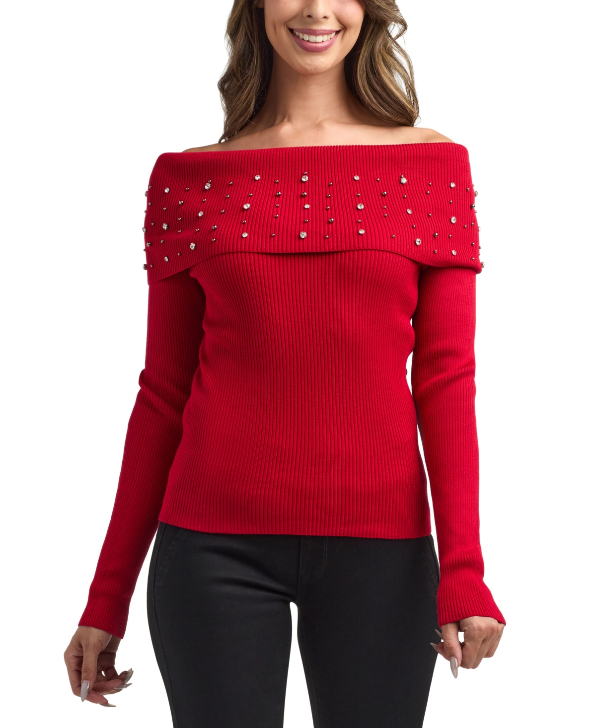 Bcx Women's Off-the-shoulder Pull-on Sweater In Red