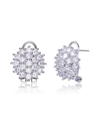 Sterling Silver White Gold Plating with Clear Cubic Zirconia Round Cluster Earrings