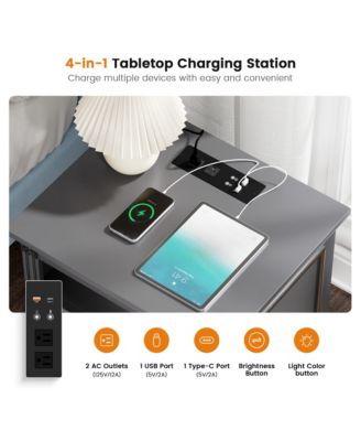 Nightstand with Charging Station, 3-Color LED Lights and 2 Drawers