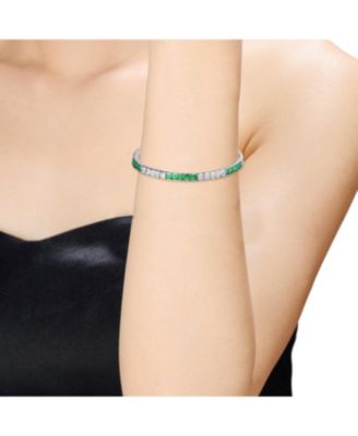 White Gold Plated with Alternating Colored and Clear Cubic Zirconia Tennis Bracelet