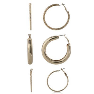 3-Piece Textured Gold-Tone Hoop Earring Set