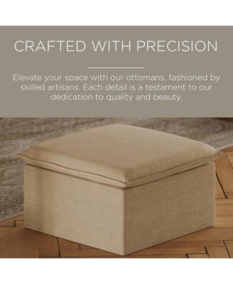 Claude Rustic Ottoman in Slate Fabric Upholstery