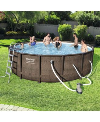Power Steel 14' x 42" Above Ground Outdoor Swimming Pool Set with Pump