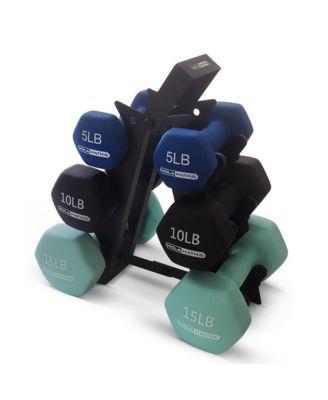 5, 10, and 15 LB Neoprene Dumbbell Free Hand Weight Set w/ Rack, Multi