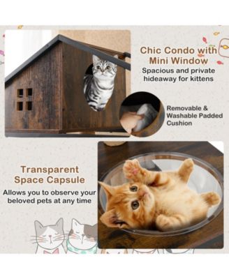 Cat Tree w/ Litter Box Enclosure w/ Hidden Washroom Scratching Posts & Pad