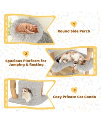 49'' Tall Wooden Cat Tree Solid Wood Cat Tower w/ Jute Scratching Posts