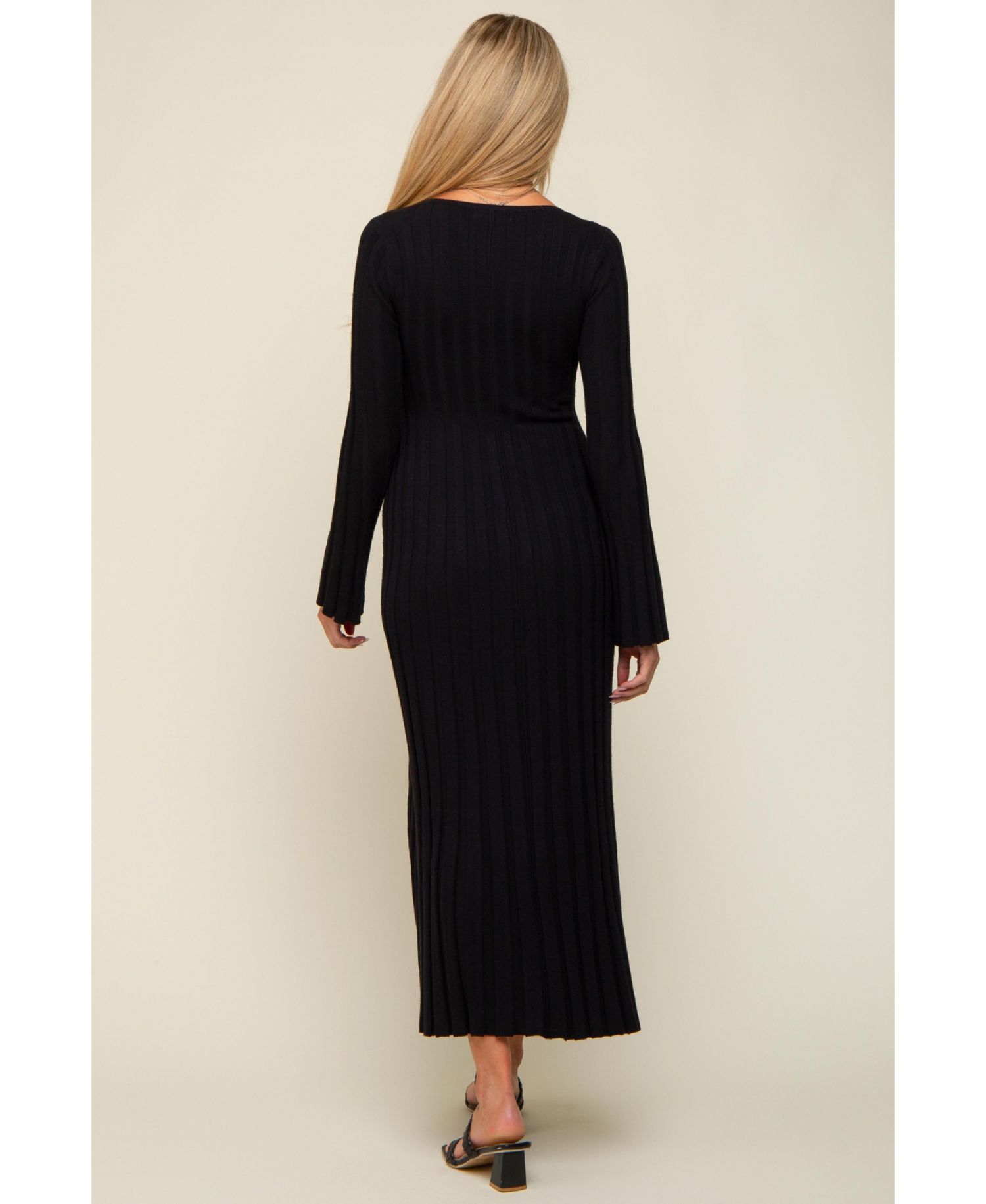 Women's Brown Ribbed Knit Maxi Dress