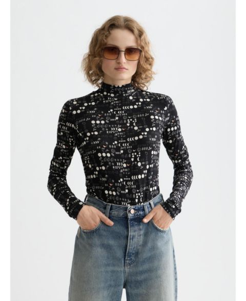 Женская футболка SCOTCH & SODA All Over Printed Mock Neck Long Sleeve, цвет: Moon Gardening