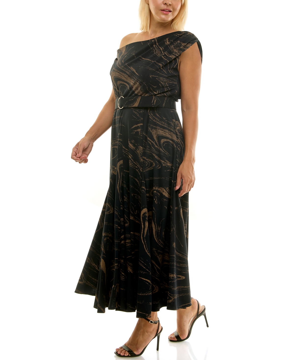 Taylor Plus Size Off-the-shoulder Belted Maxi Dress In Multi