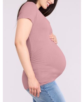 Maternity V-Neck Side-Ruched Short Sleeve Tee - Motherhood
