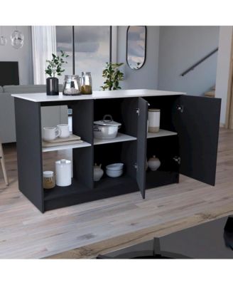 25.2 D x  59 W x  35.4 H Juniper Kitchen Island Black / Ibiza Marble MDF