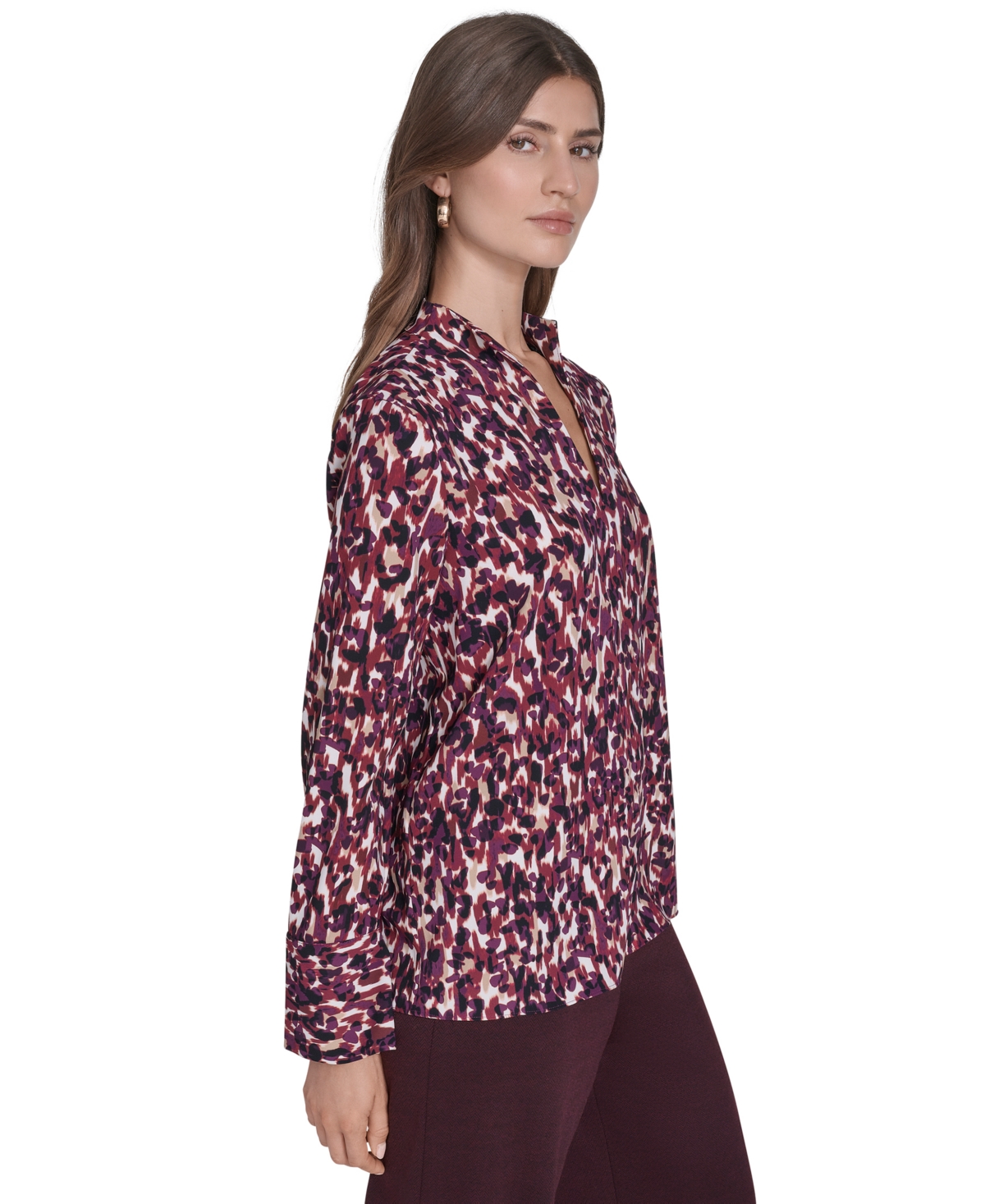 Halston Women's V-neck Long Sleeves Tunic Top In Multi