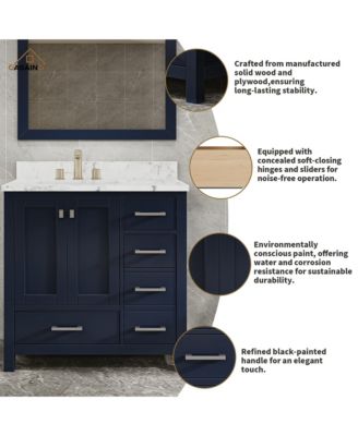 36-Inch Solid Wood Bathroom Vanity with Matching Top and Ceramic Basin