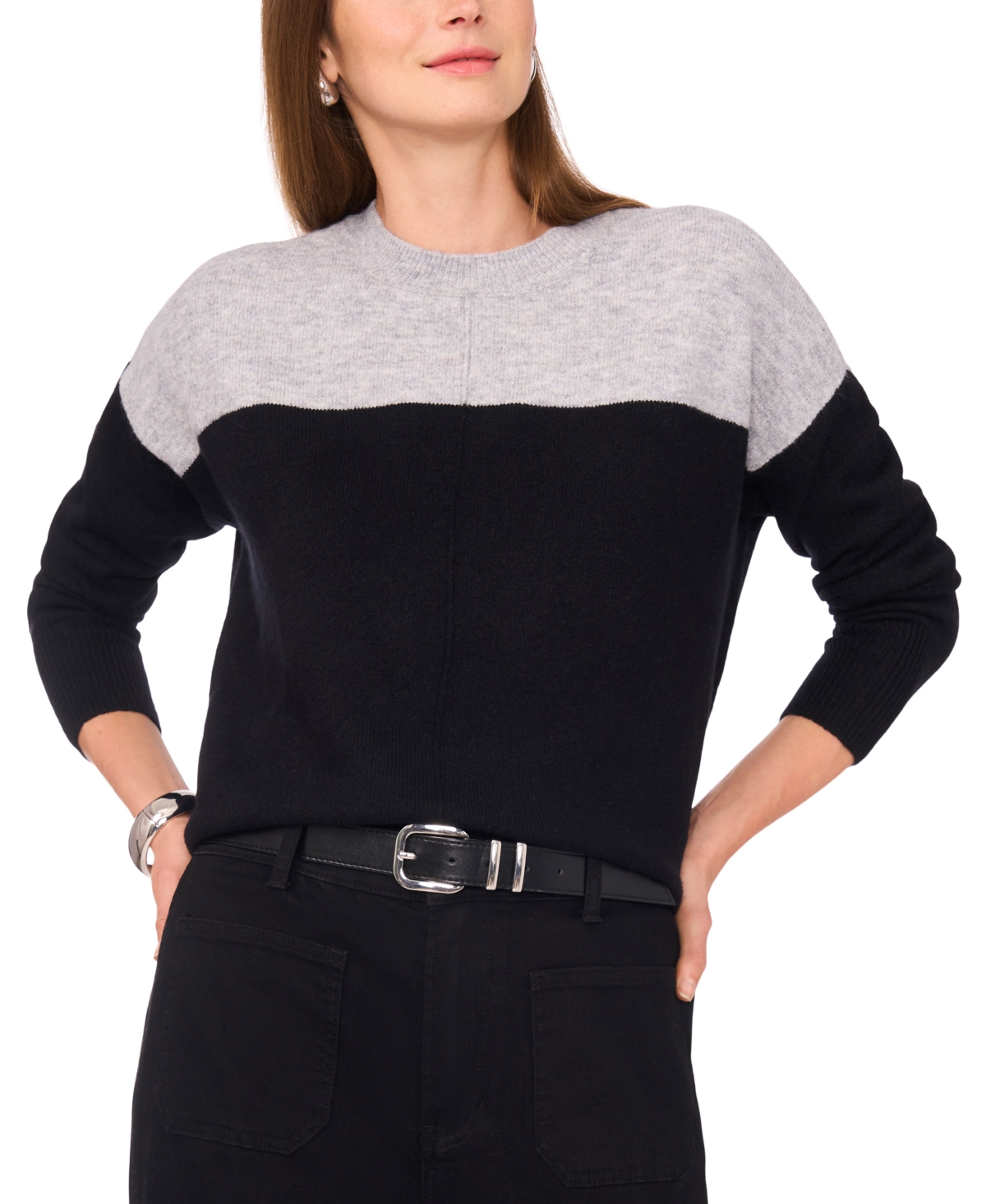 Vince Camuto Women's Cozy Extended Shoulder Color Blocked Sweater