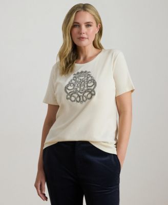 Plus Size Beaded-Crest Cotton Jersey T-Shirt
