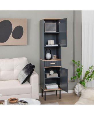 Tall Bathroom Storage Cabinet Freestanding Narrow Linen Tower w/ Doors & Drawer