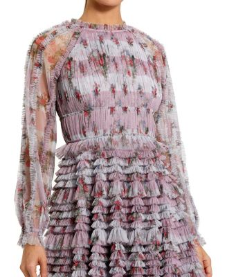 Women's Ruffle Long Sleeve Floral Mini Dress