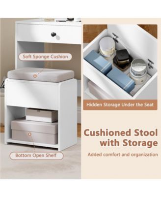 2Pc Built-in outlets Ample Storage Vanity Desk with Mirror and Lights